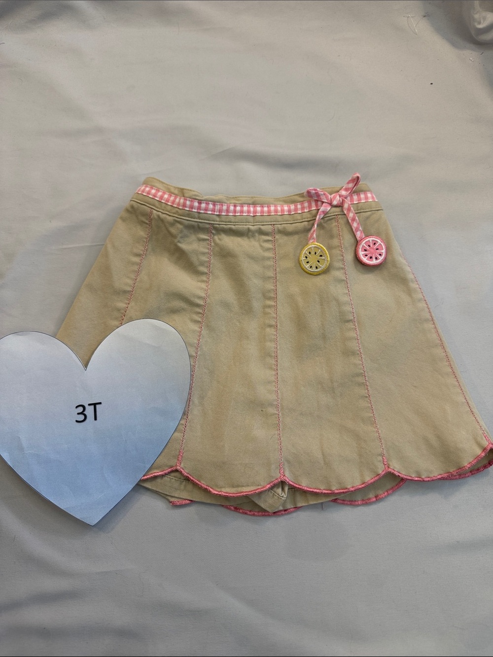 Gymboree Beige Elastic Waist Skirt with Pink Logo Tag